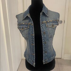NITROGEN Signature Denim Sleeveless Vest w Peacock embroidery on back Size Small